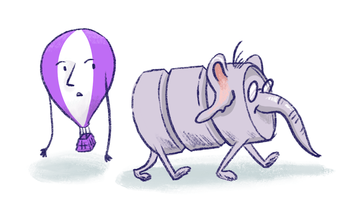 Illustration by Annie Ruygt of elephant and a Fly balloon