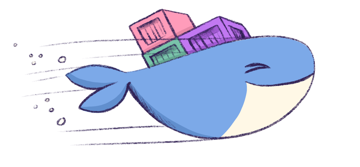 Illustration by Annie Ruygt of the Docker whale carrying some containers